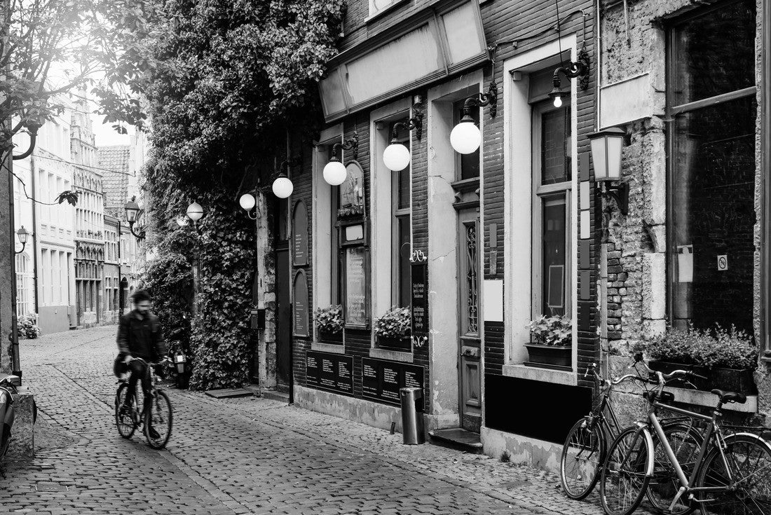 Noah Jigsaw Puzzle Old narrow street in Gent (Gent), Belgium. Architecture and landmark of Gent. Cozy cityscape of Gent in black white 2000 pieces