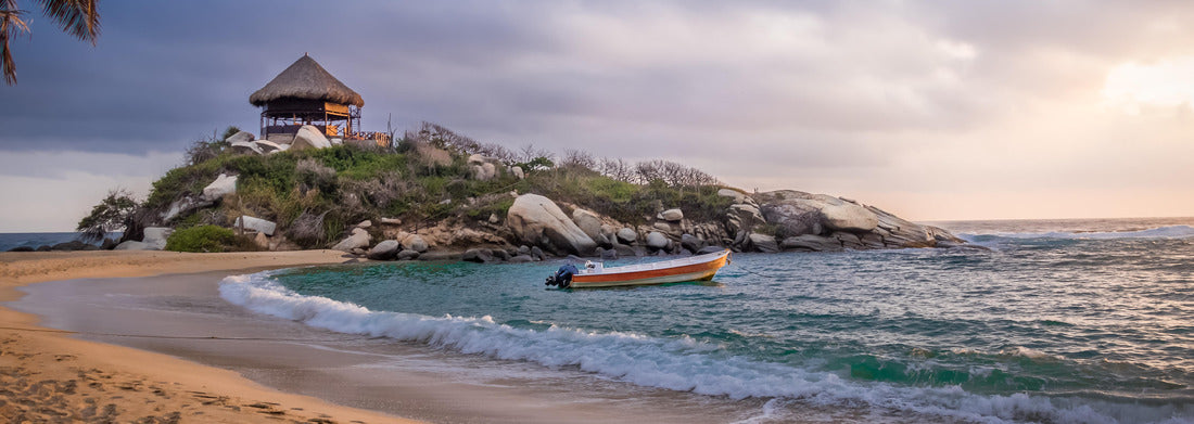 Sunrise and beach hut at Cabo San Juan - Tayrona Natural National Park, Colombia, 1000pc Panoramic Puzzle