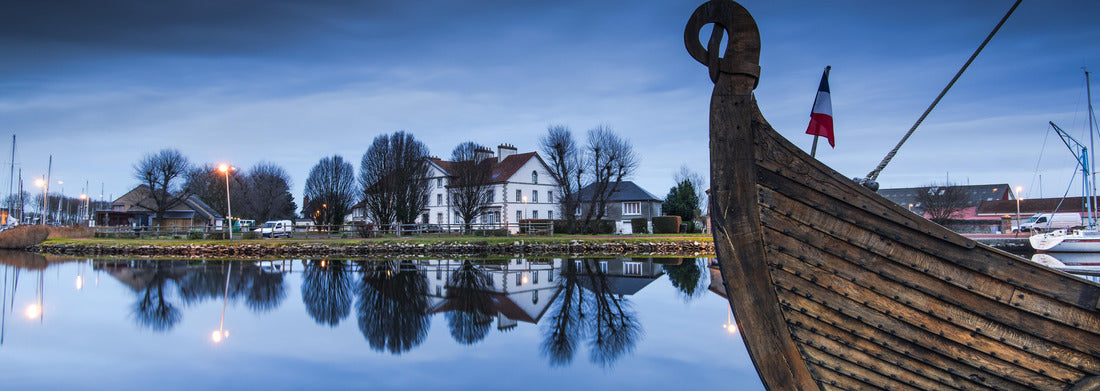 Noah Jigsaw Puzzle Wooden ship on the quay of Carentan with reflections in the water, France, panorama Panorama 1000 Pieces