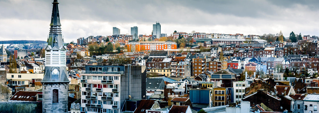 Noah Jigsaw Puzzle Tower of the church "Notre-Dame des Récollets" and cityscape of Verviers with a dramatic sky, panorama Panorama 1000 Pieces
