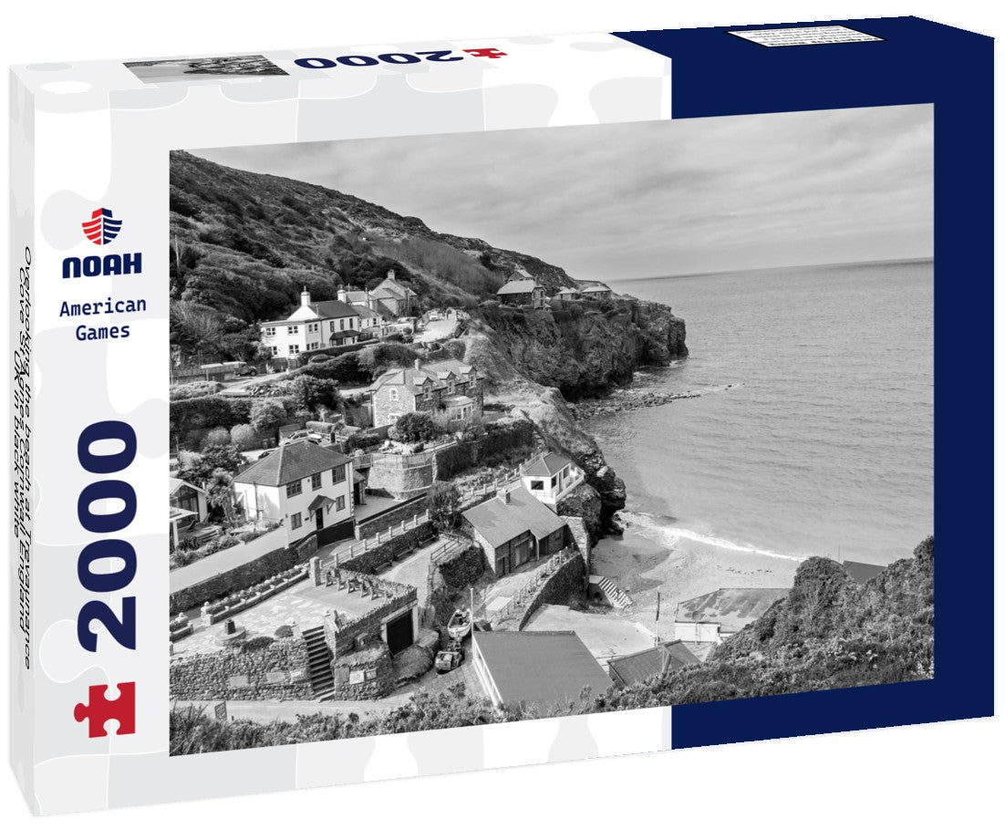 Overlooking the beach at Trevaunance Cove St Agnes Cornwall England UK 2000pc PuzzleBlack and White
