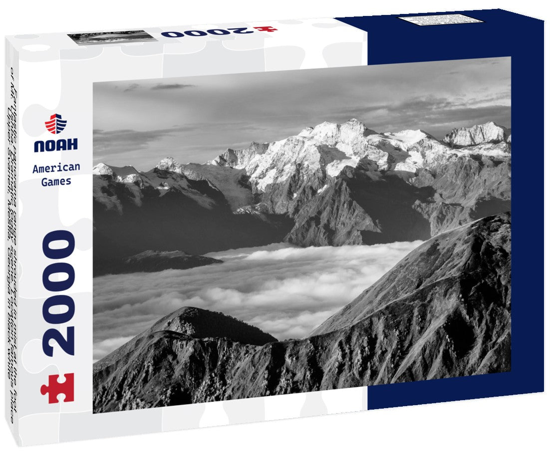 Foot of Mt. Ushba. Dramatic foggy scene. Location famous place Upper Svaneti, Mestia, Georgia 2000pc PuzzleBlack and White