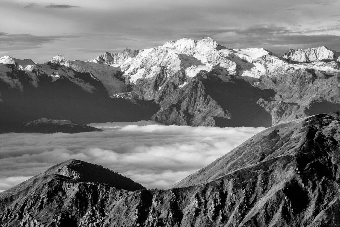 Foot of Mt. Ushba. Dramatic foggy scene. Location famous place Upper Svaneti, Mestia, Georgia 2000pc PuzzleBlack and White