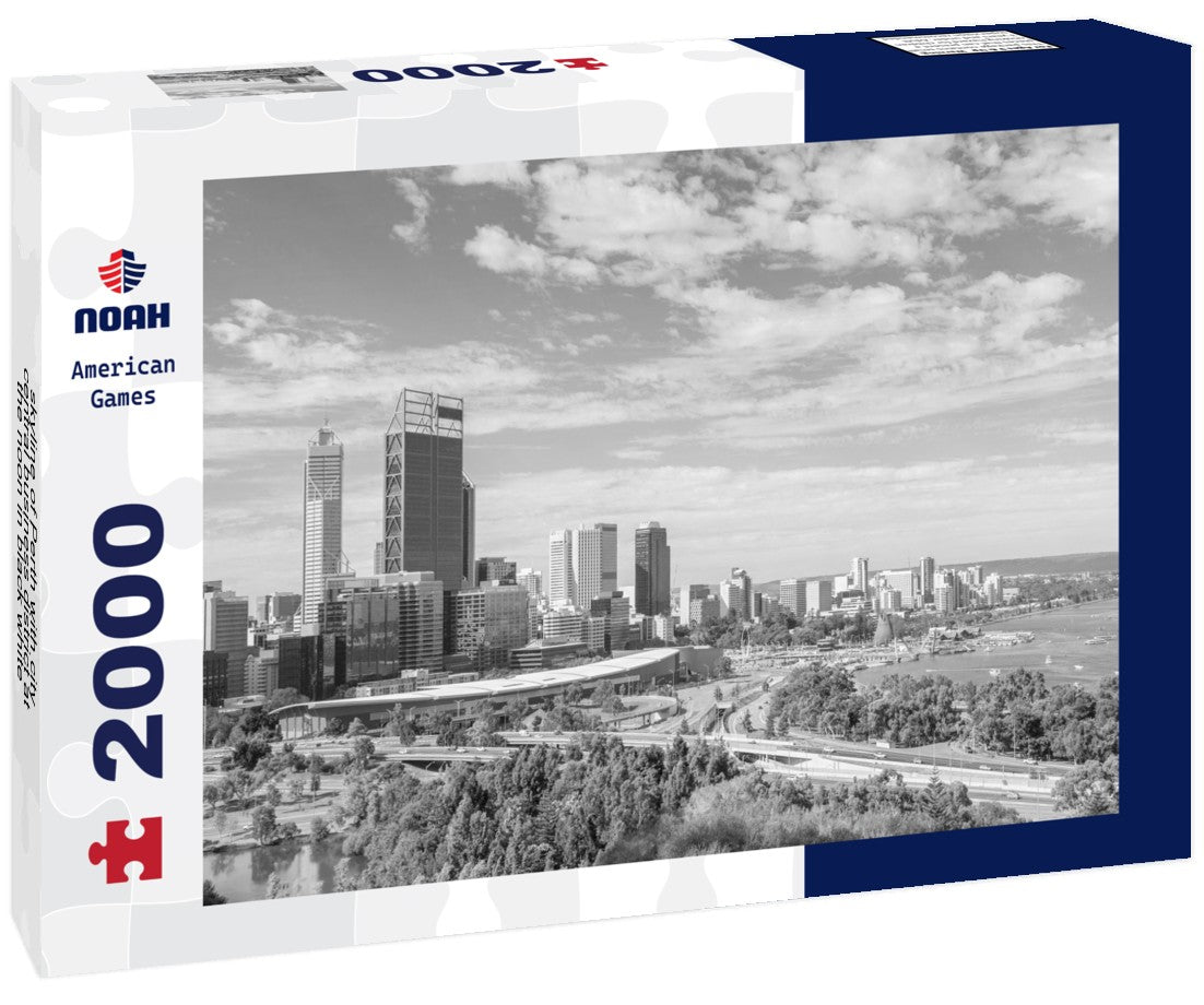 skyline of Perth with city central business district at the noon 2000pc PuzzleBlack and White