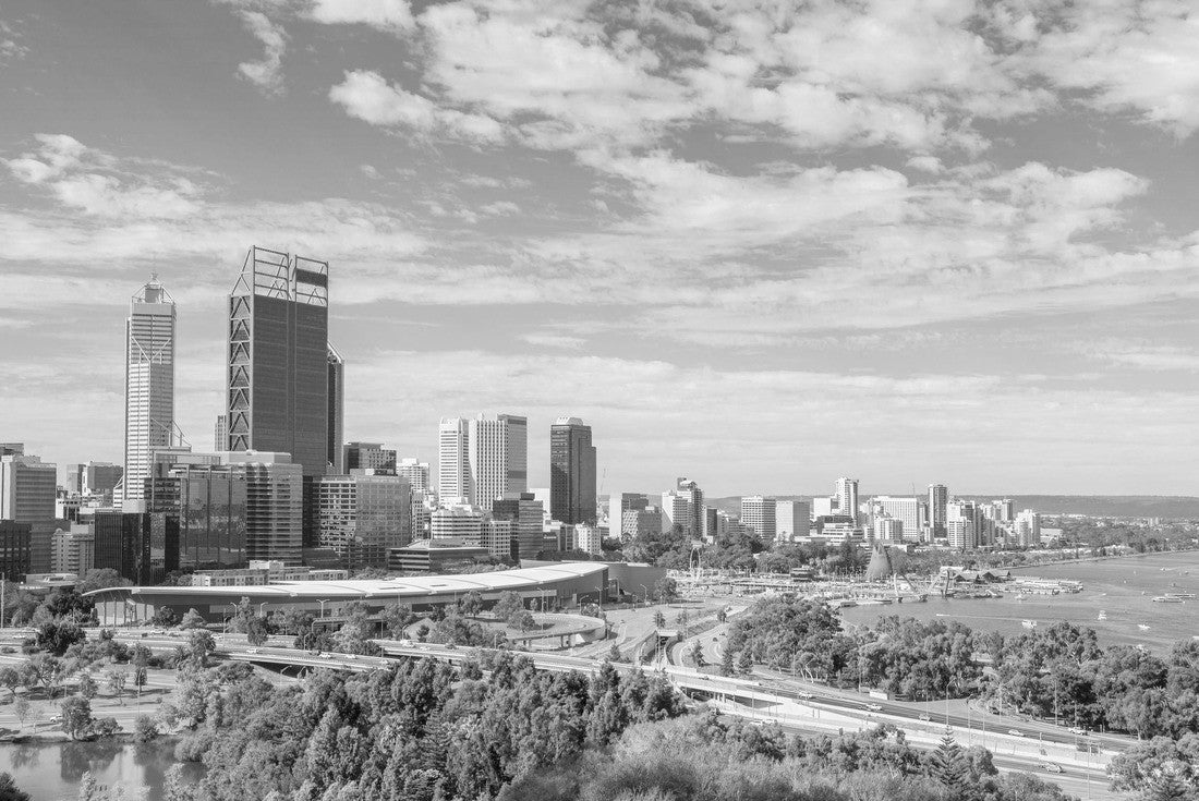 skyline of Perth with city central business district at the noon 2000pc PuzzleBlack and White