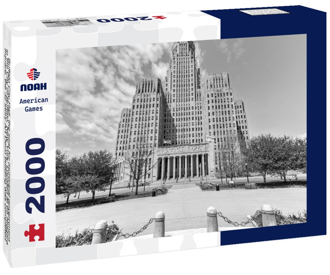 Buffalo City Hall, the seat for municipal government in the City of Buffalo, New York. Located at 65 Niagara Square, the 32 story Art Deco building was completed in 1931 by Dietel, Wade & Jones 2000pc PuzzleBlack and White