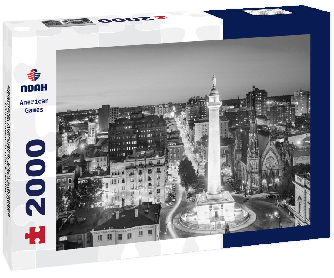 Baltimore, Maryland, USA Cityscape at Mt. Vernon and the Washington Monument 2000pc PuzzleBlack and White