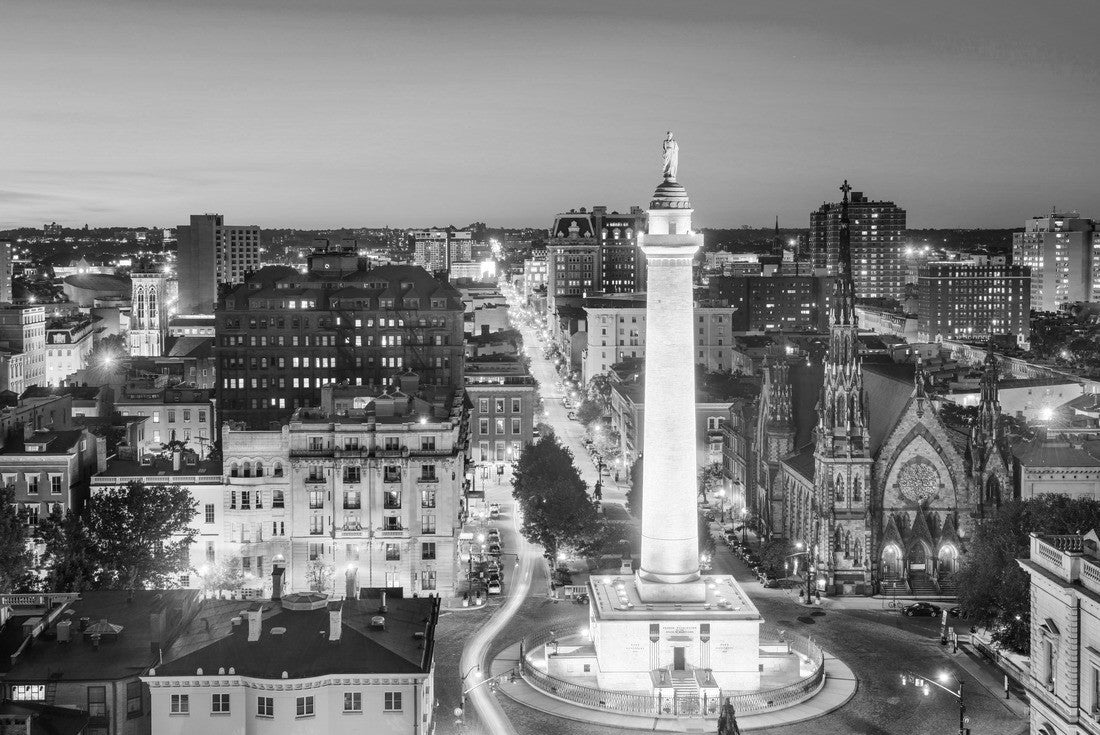 Baltimore, Maryland, USA Cityscape at Mt. Vernon and the Washington Monument 2000pc PuzzleBlack and White
