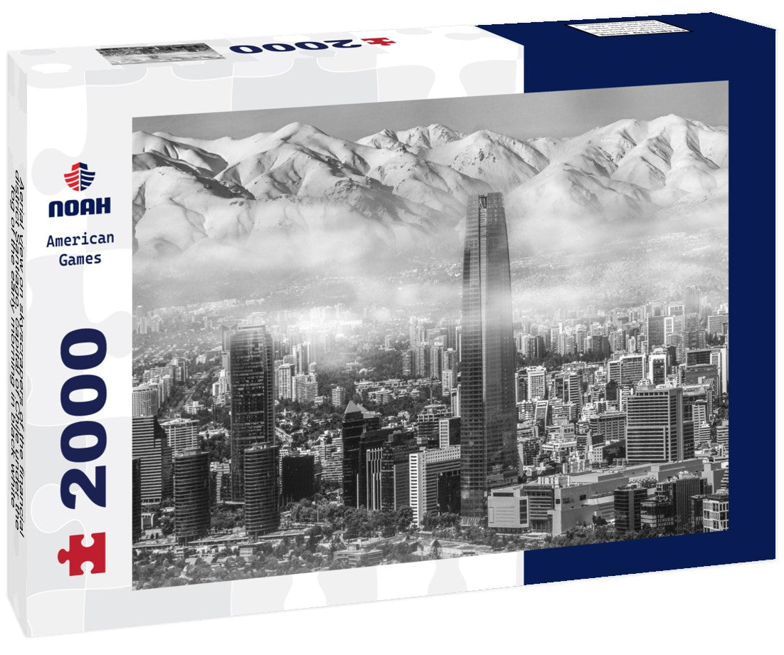 Aerial view on skyscrapers of the financial district Santiago, capital of Chile under the fog of the early morning 2000pc PuzzleBlack and White