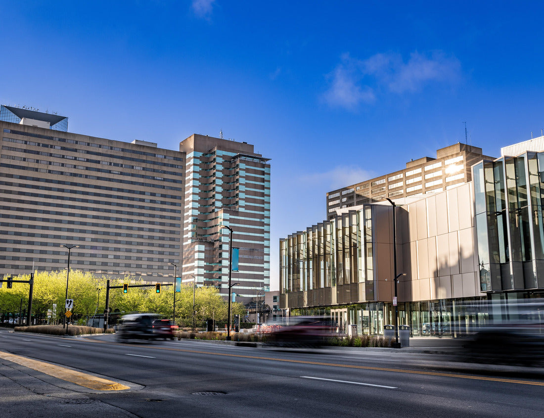 Traffic on Main Street in Lexington, Kentucky, across from tall office buildings, hotels and newly built convention and sports arena 1000pc Puzzle