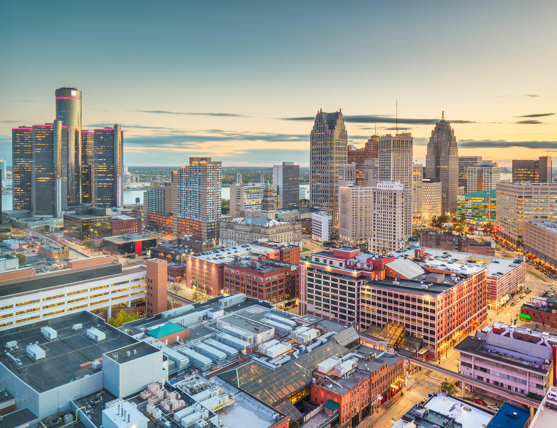 Noah Jigsaw Puzzle Detroit, Michigan, USA Downtown skyline from above at dusk 1000 Pieces
