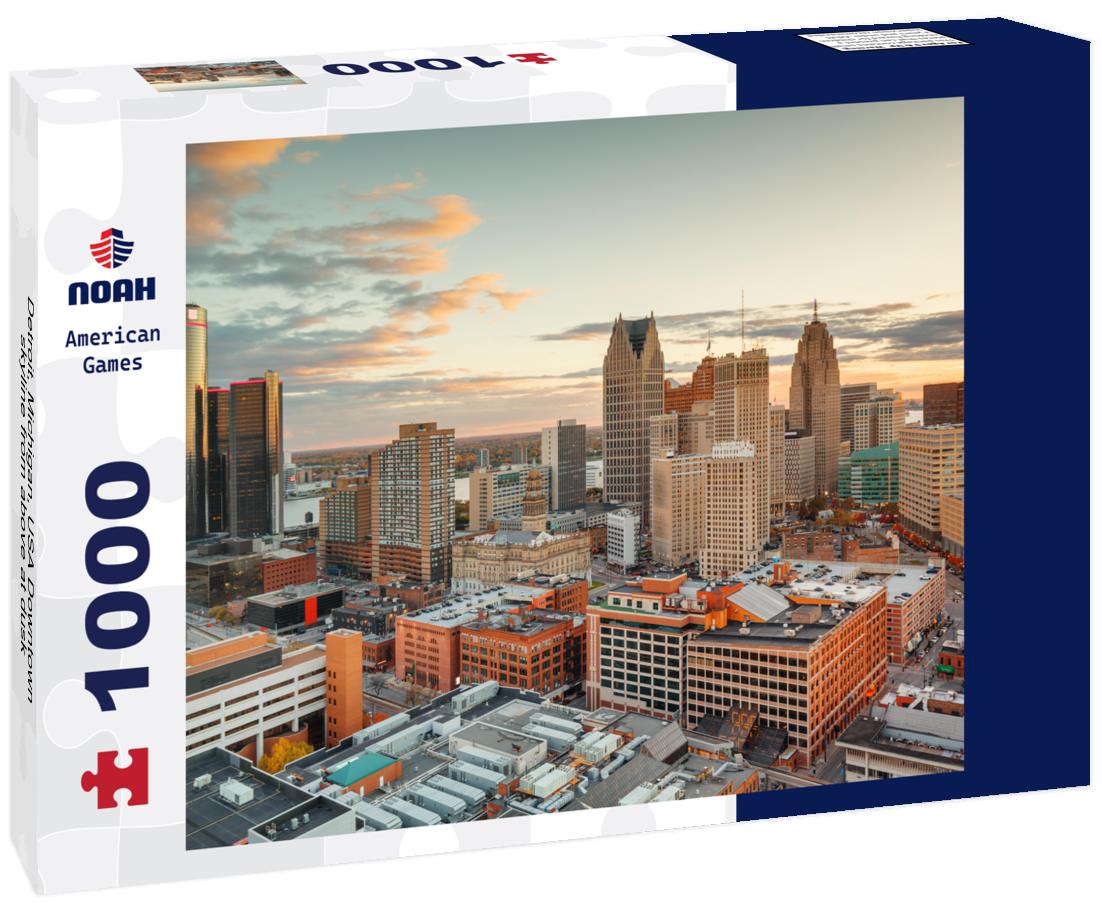 Noah Jigsaw Puzzle Detroit, Michigan, USA Downtown skyline from above at dusk 1000 Pieces