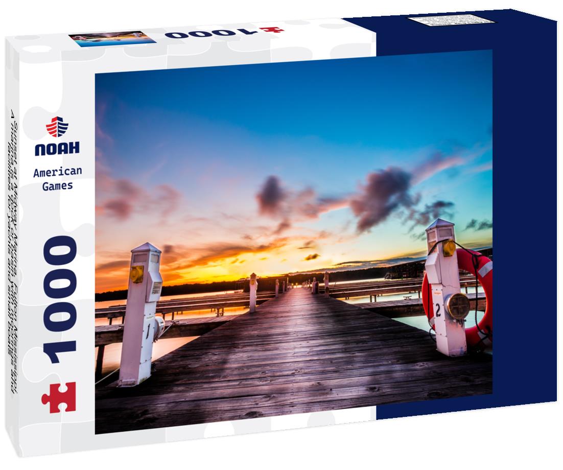Sunset at Midway Marina, Fulton Mississippi A marina is a dock or basin with moorings and facilities for yachts and small boats 1000pc Puzzle