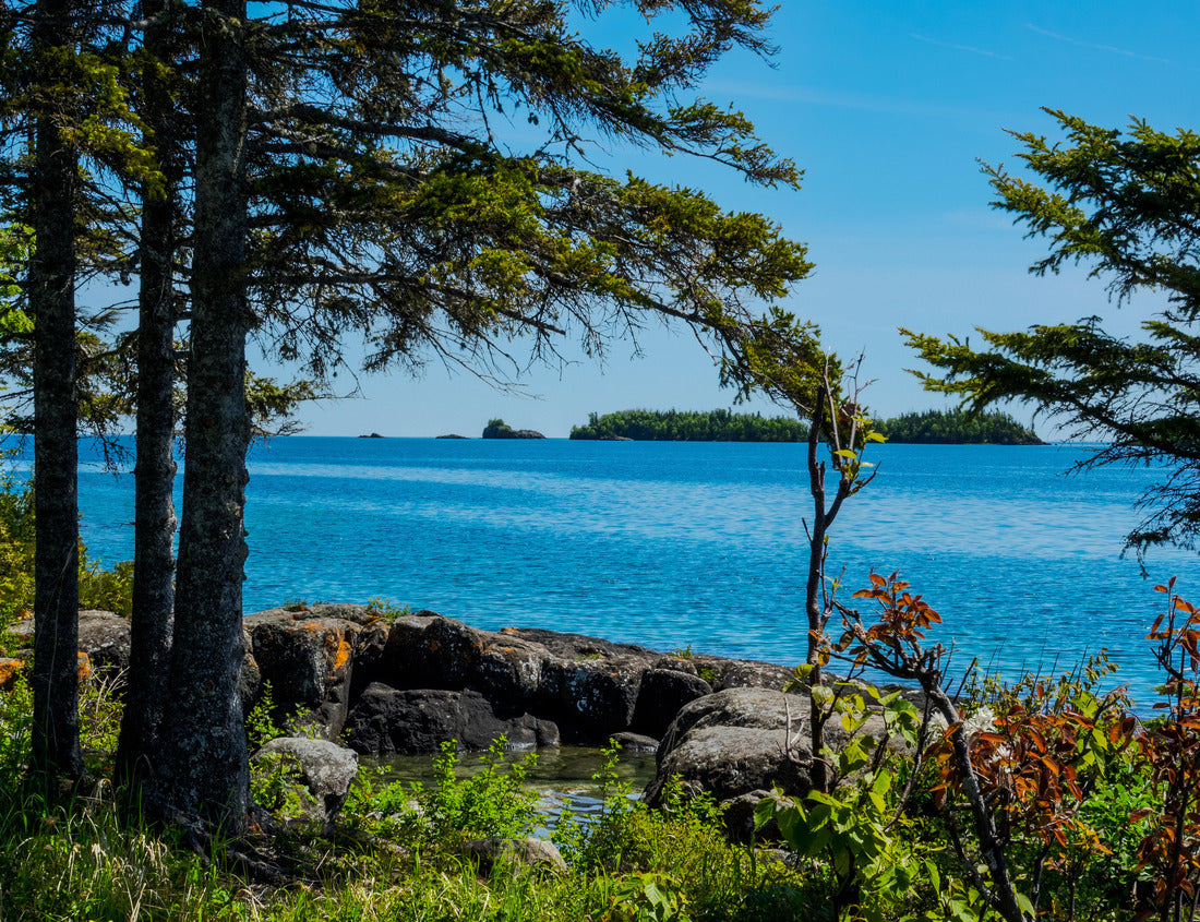 Noah Jigsaw Puzzle A view through the forest shows several of the tiny islands off the main island of Isle Royale NP in Lake Superior off Copper Harbor, MI. Large boulders surround a little water pool on shoreline 1000 Pieces