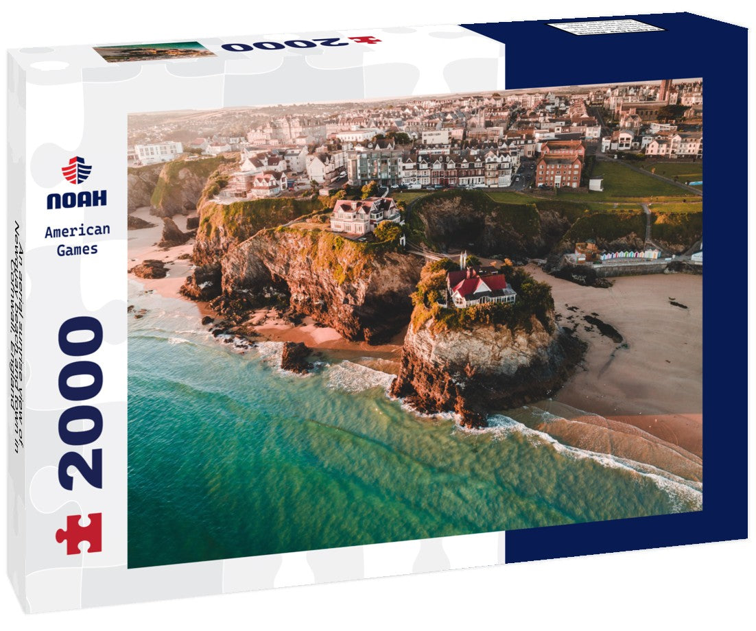 An aerial sunrise view of Newquay beach and town in Cornwall, England 2000pc Puzzle