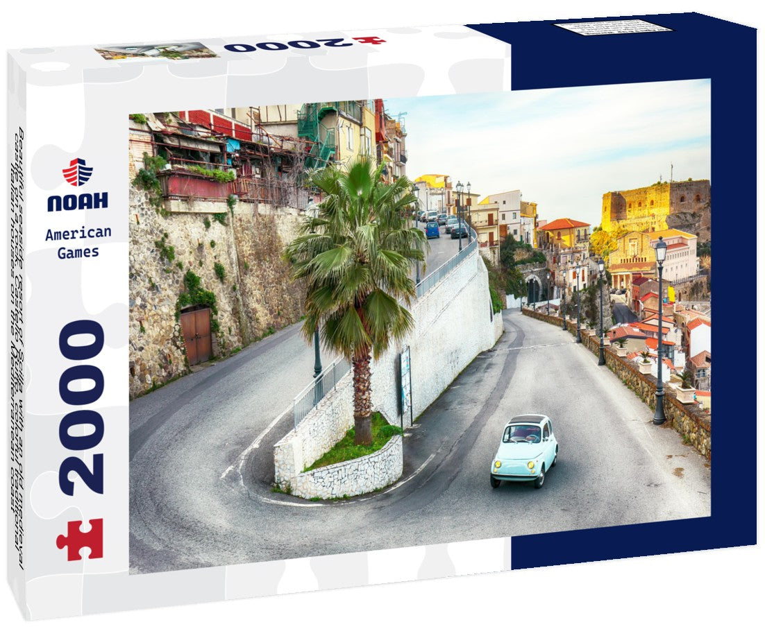 Beautiful seaside resort of Scilla with an old medieval castle on a rock, Castello Ruffo, colorful traditional Italian houses on the Mediterranean coast, Tyrrhenian coast, Calabria, southern Italy 2000pc Puzzle