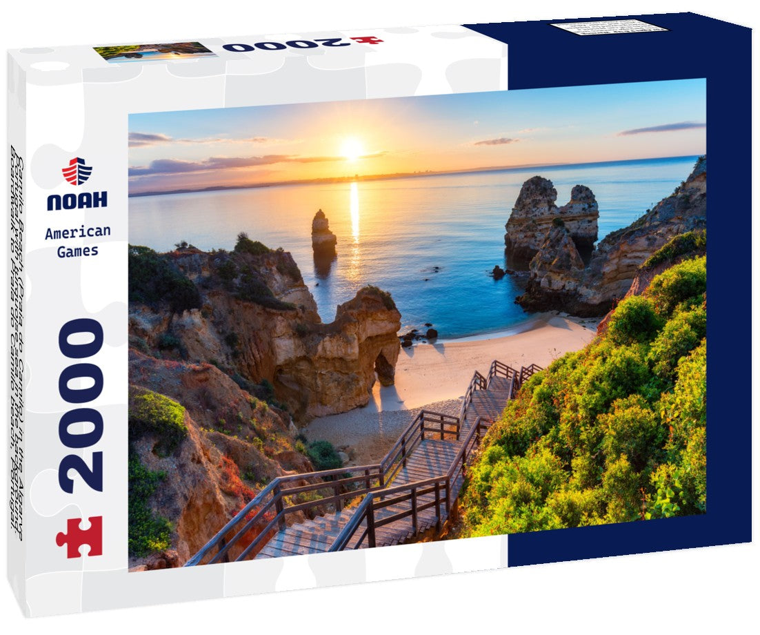 Camilo Beach (Praia do Camilo) in the Algarve, Portugal with turquoise sea in the background. Boardwalk to Praia do Camilo beach, Portugal. Magnificent view of Camilo beach in Lagos, Algarve, Portugal 2000pc Puzzle