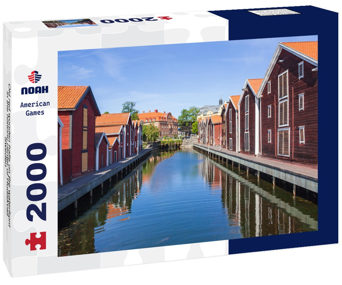 Old red wooden halls on the waterfront in the historic center of Hudiskvall, Sweden 2000pc Puzzle