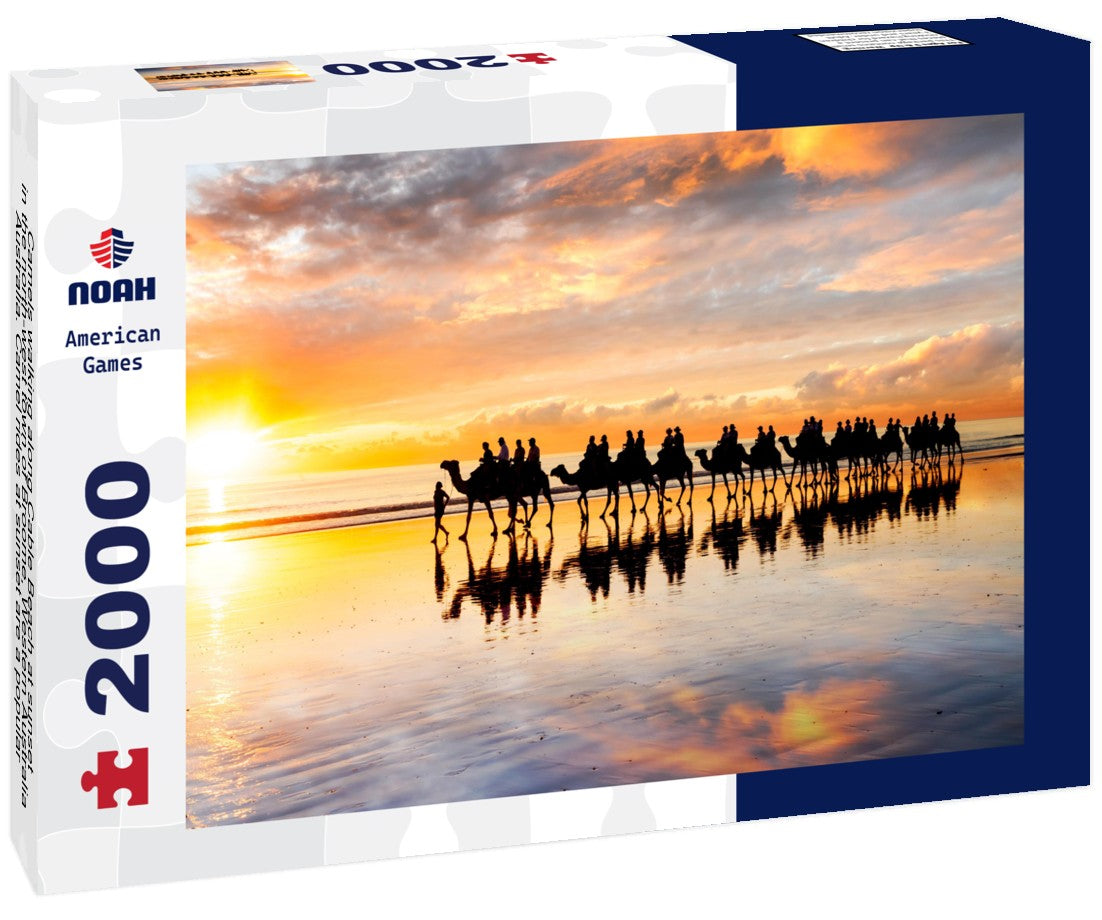 Camels walking along Cable Beach at sunset in the north-west town of Broome, Western Australia, Australia. Camel rides at sunset are a popular tourist activity in Broome 2000pc Puzzle