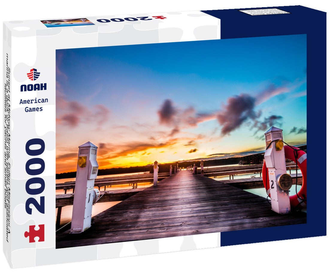 Sunset at Midway Marina, Fulton Mississippi A marina is a dock or basin with berths and associated facilities for yachts and small boats 2000pc Puzzle