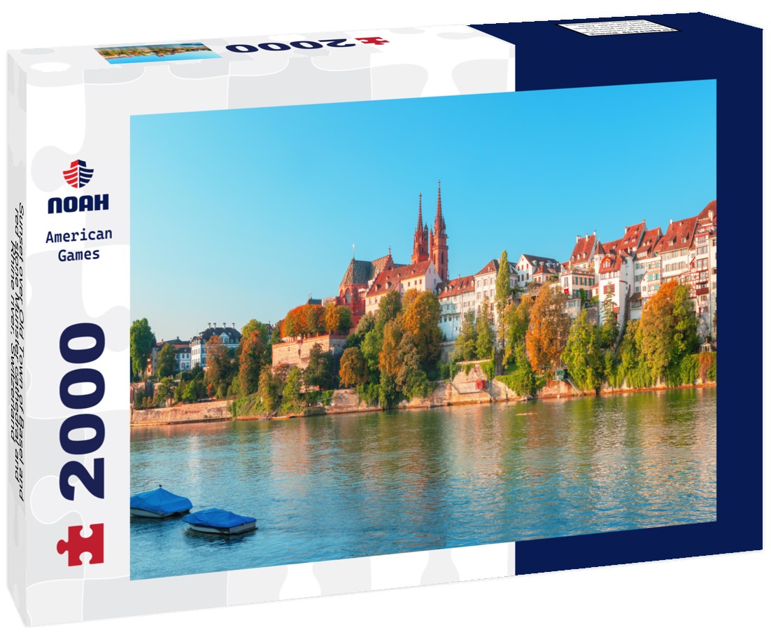 Sunset over Old Town of Basel and red stone Munster cathedral and Rhine river, Switzerland 2000pc Puzzle