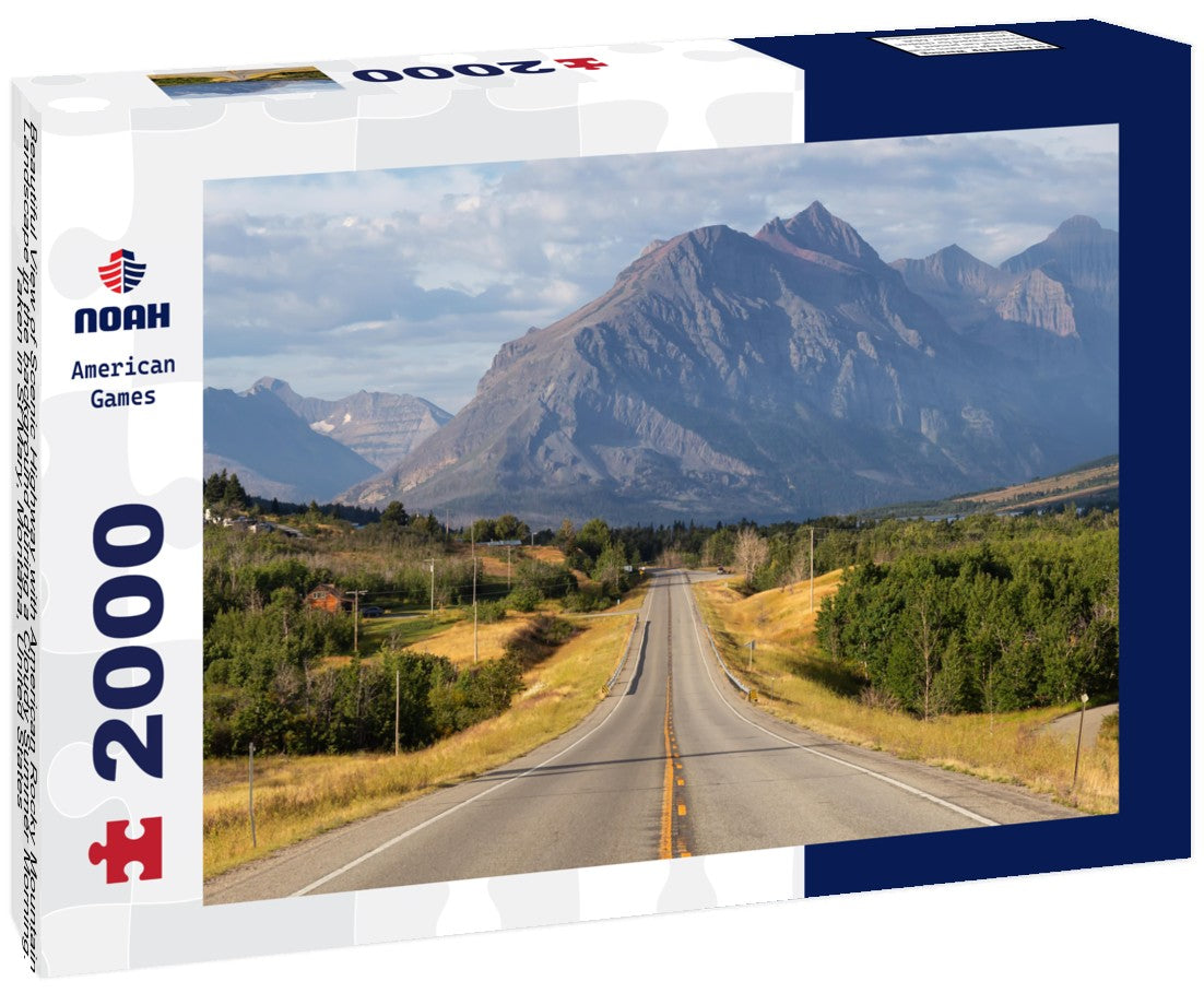 Beautiful View of Scenic Highway with American Rocky Mountain Landscape in the background during a Cloudy Summer Morning. Taken in St Mary, Montana, United States 2000pc Puzzle