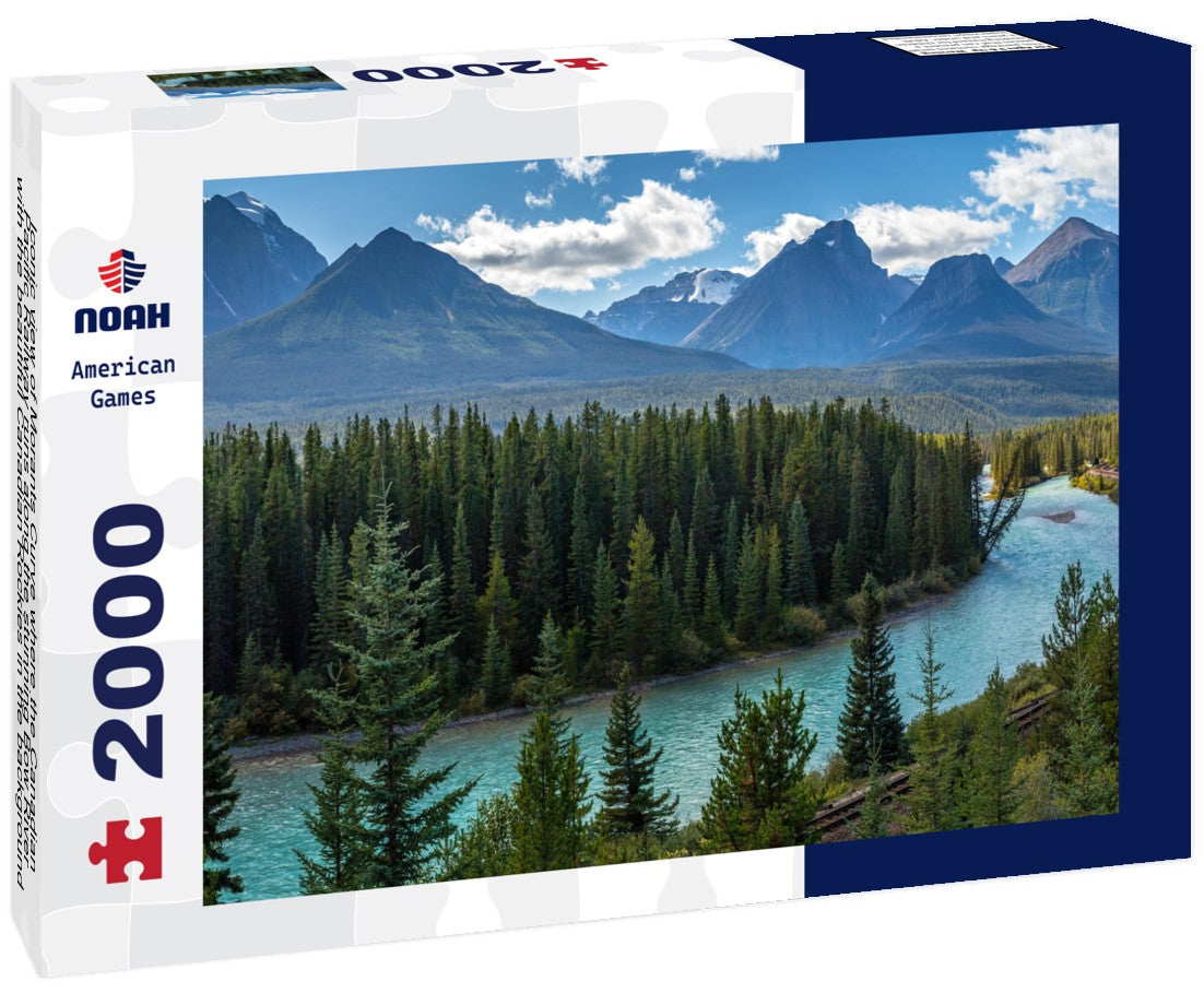 Iconic view of Morants Curve where the Canadian Pacific Railway runs along the stunning Bow River with the beautiful Canadian Rockies in the background, Banff National Park, Alberta, Canada 2000pc Puzzle