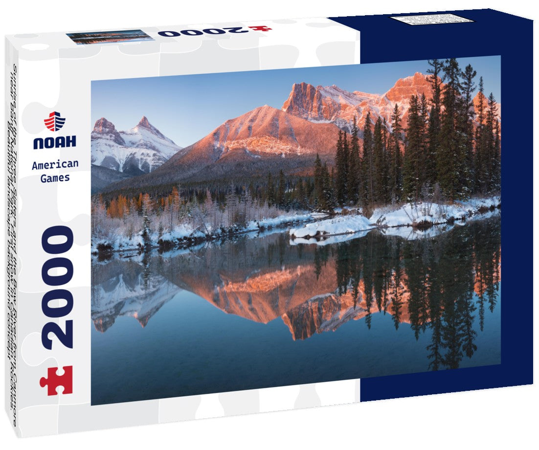 Sunrise of the Three Sisters and the Bow River from Canmore near Banff National Park. First snow in Canadian Rockies. Beautiful landscape background concept 2000pc Puzzle