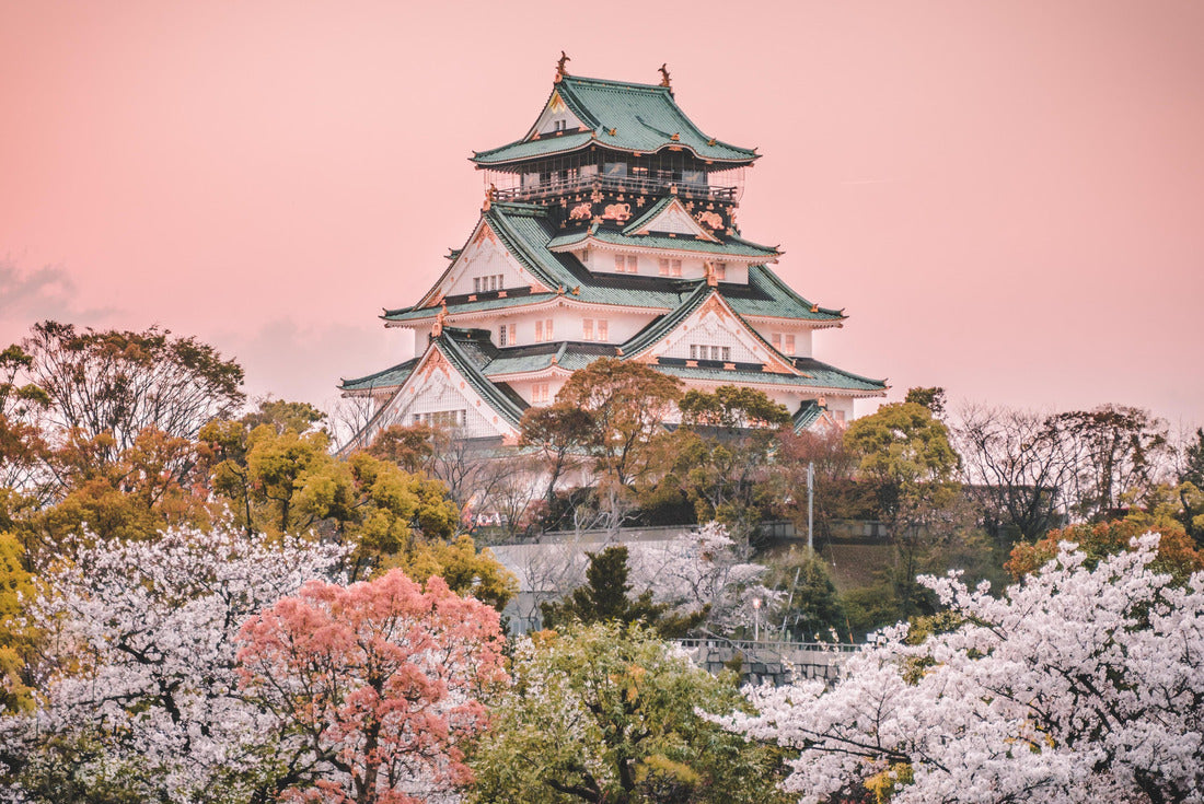 Osaka Castle at sunset, beautiful Japanese temple cherry blossom trees, sakura season, autumn Japan 2000pc Puzzle