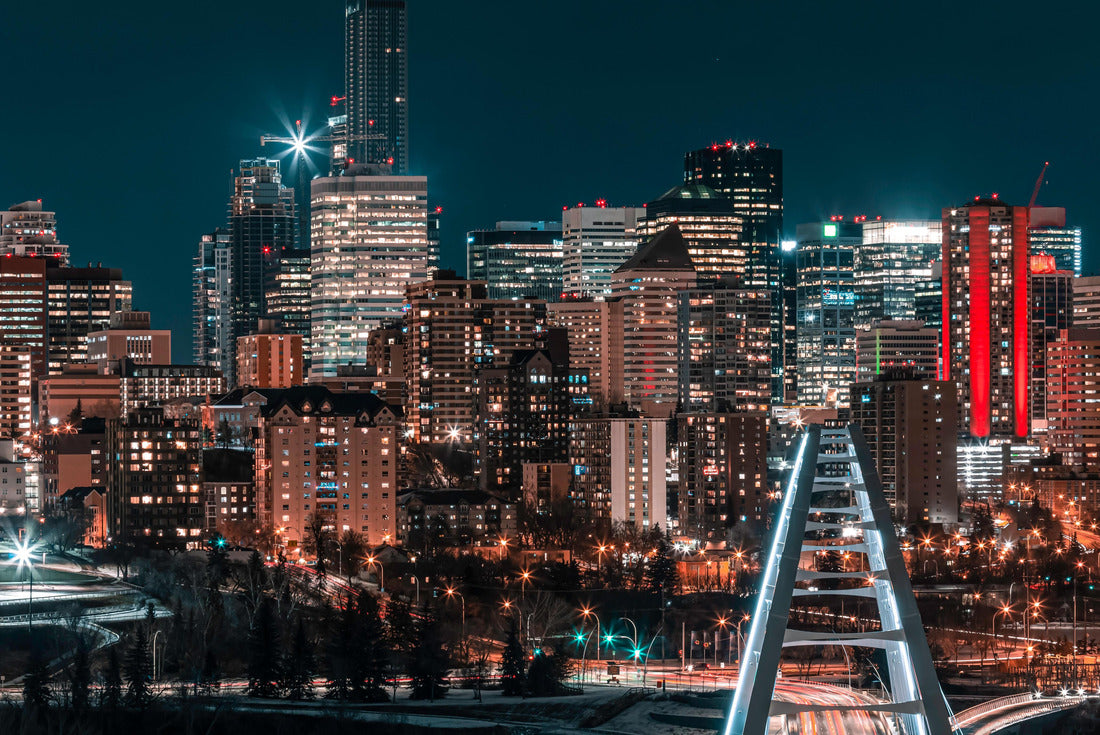 Edmonton Alberta City skyline at night. In the foreground is the illuminated Walterdale Bridge 2000pc Puzzle
