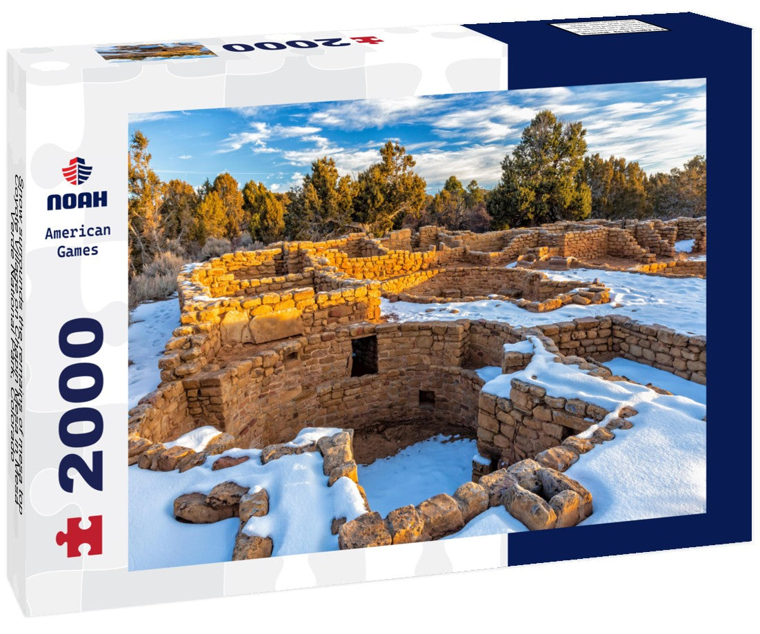 Snow surrounds the remains of mesa top Coyote Village on Chapin Mesa in Mesa Verde National Park, Colorado 2000pc Puzzle