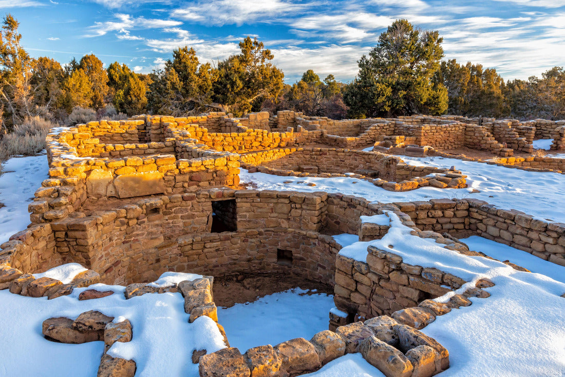 Snow surrounds the remains of mesa top Coyote Village on Chapin Mesa in Mesa Verde National Park, Colorado 2000pc Puzzle