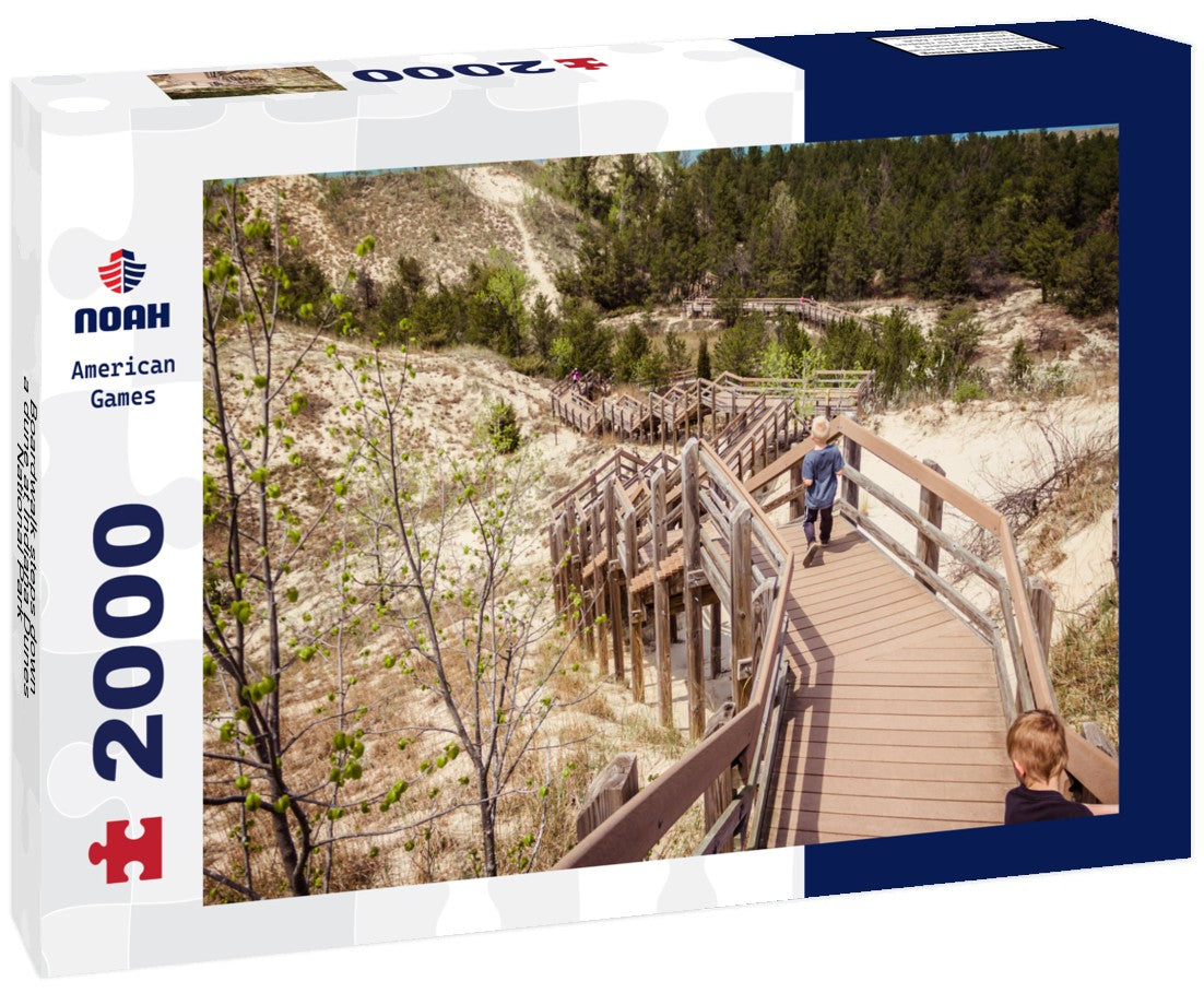 Boardwalk steps down a dune at Indiana Dunes National Park 2000pc Puzzle