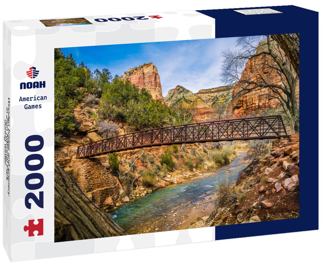 Wooden bridge and scenery in Zion National Park during winter 2000pc Puzzle