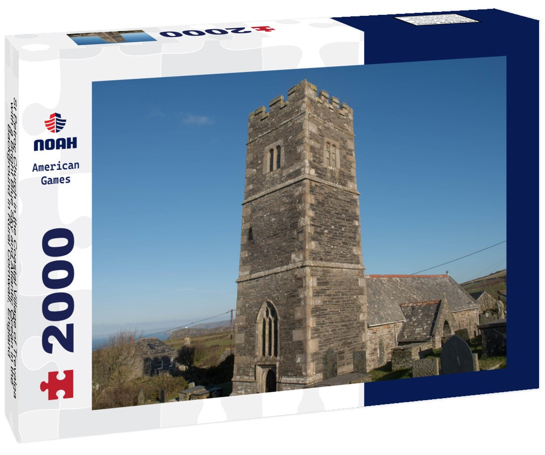St Petroc Church in the Coastal Village of Trevalga with a Bright Blue Sky and Atlantic Ocean in the Background in Rural Cornwall, England 2000pc Puzzle
