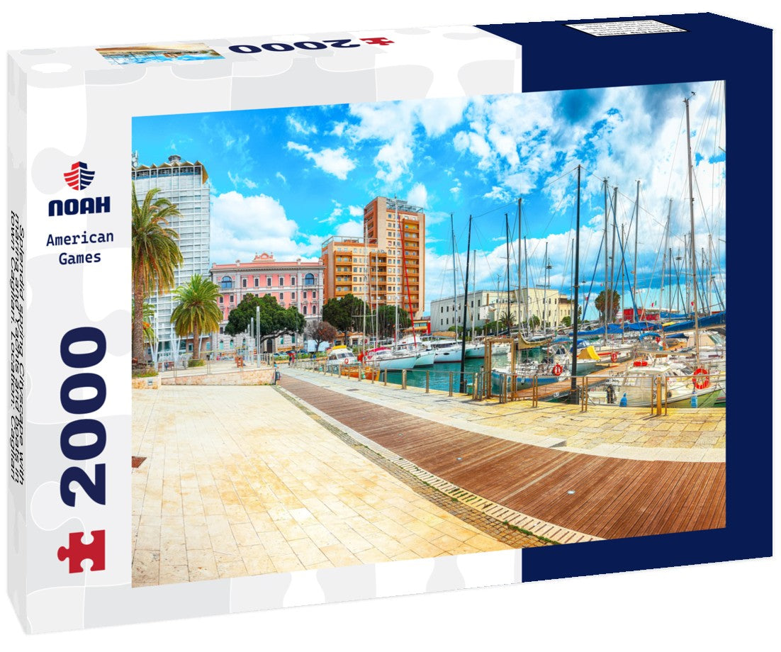 Splendid spring Cityscape with marina and Yachts and boats in town Cagliari. Location: Cagliari, Sardinia, Italy 2000pc Puzzle