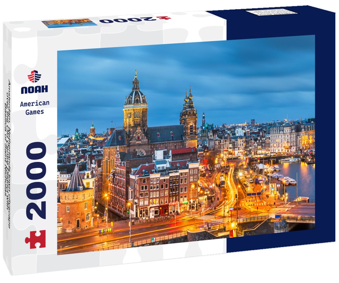Amsterdam, Netherlands town cityscape over the Old Centre District with Basilica of Saint Nicholas 2000pc Puzzle