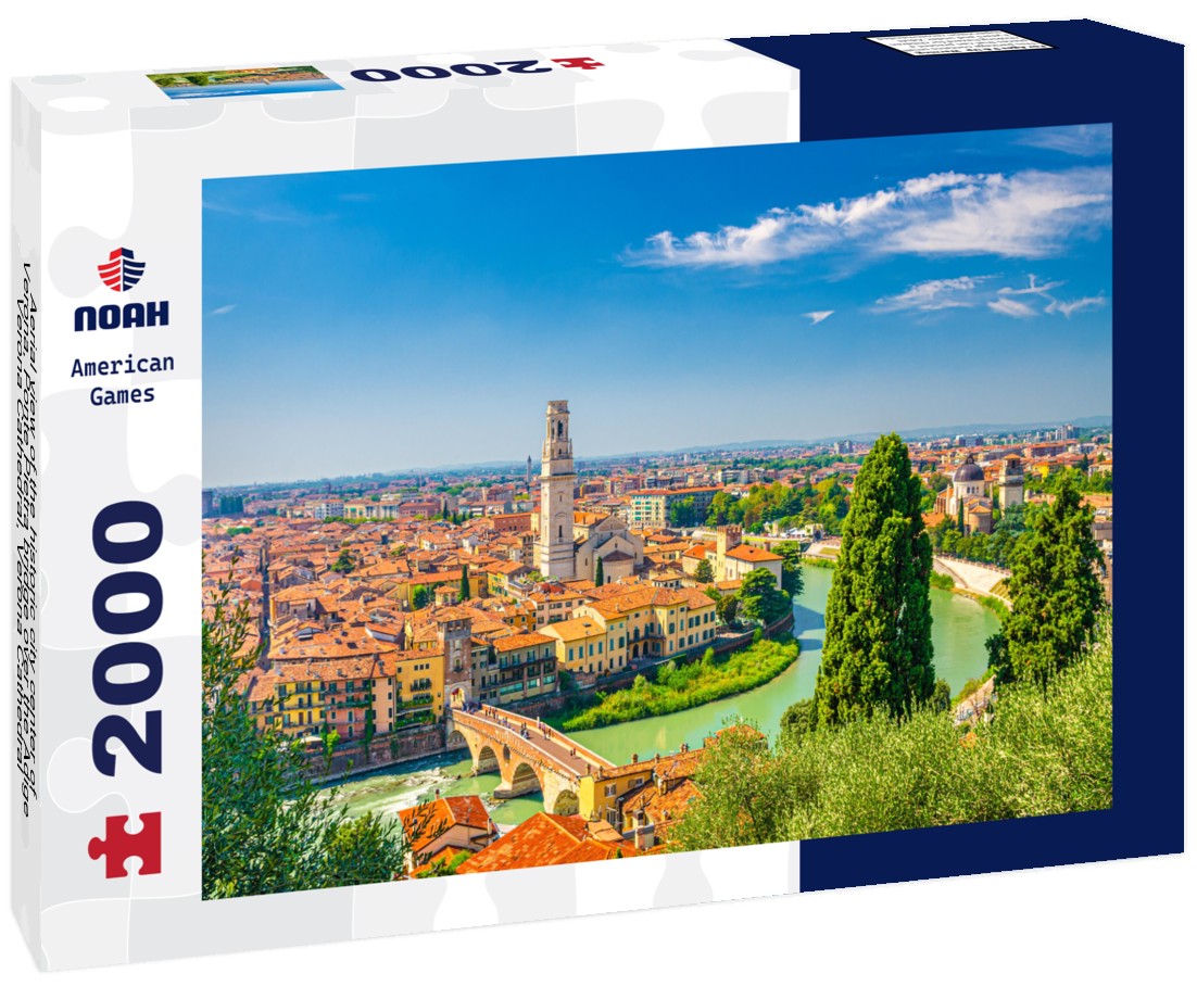 Aerial view of the historic city center of Verona, Ponte Pietra bridge over the Adige, Verona Cathedral, Verona Cathedral 2000pc Puzzle