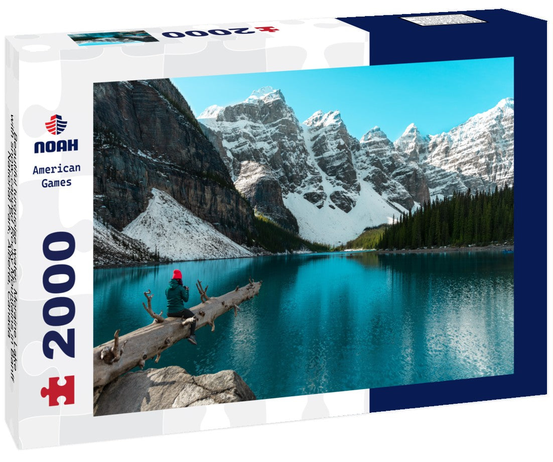 Beautiful turquoise water, Moraine Lake with snow-capped Rocky Mountains in Banff National Park, Alberta, Canada 2000pc Puzzle
