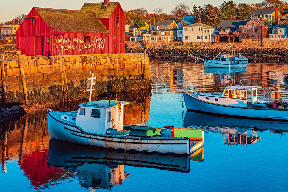 Rockport harbor in Massachusetts with its lobster boats and village reflected in the still water at day. The colors give the town a nostalgic feel 2000pc Puzzle