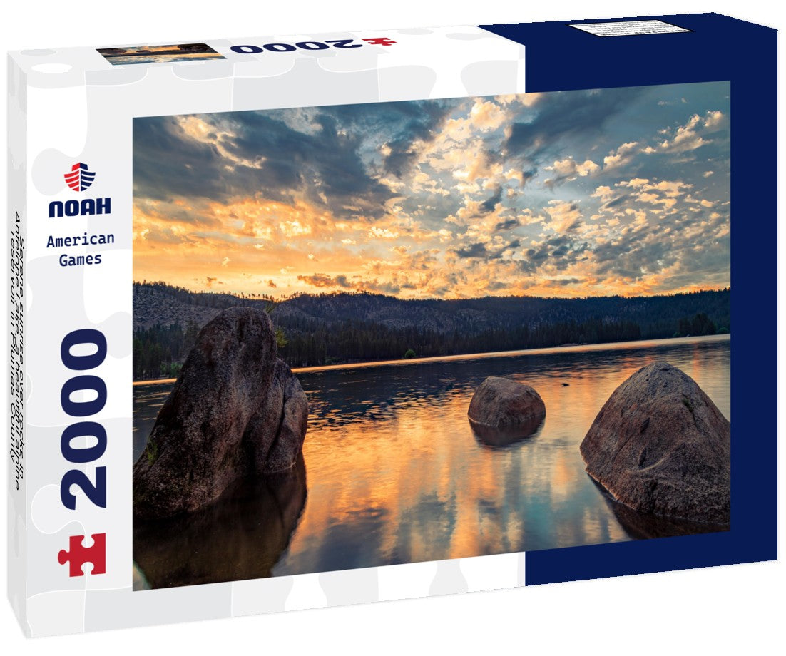 Serene sunrise over rocks in Antelope Lake, a beautiful alpine reservoir in Plumas County, Northern California, USA 2000pc Puzzle