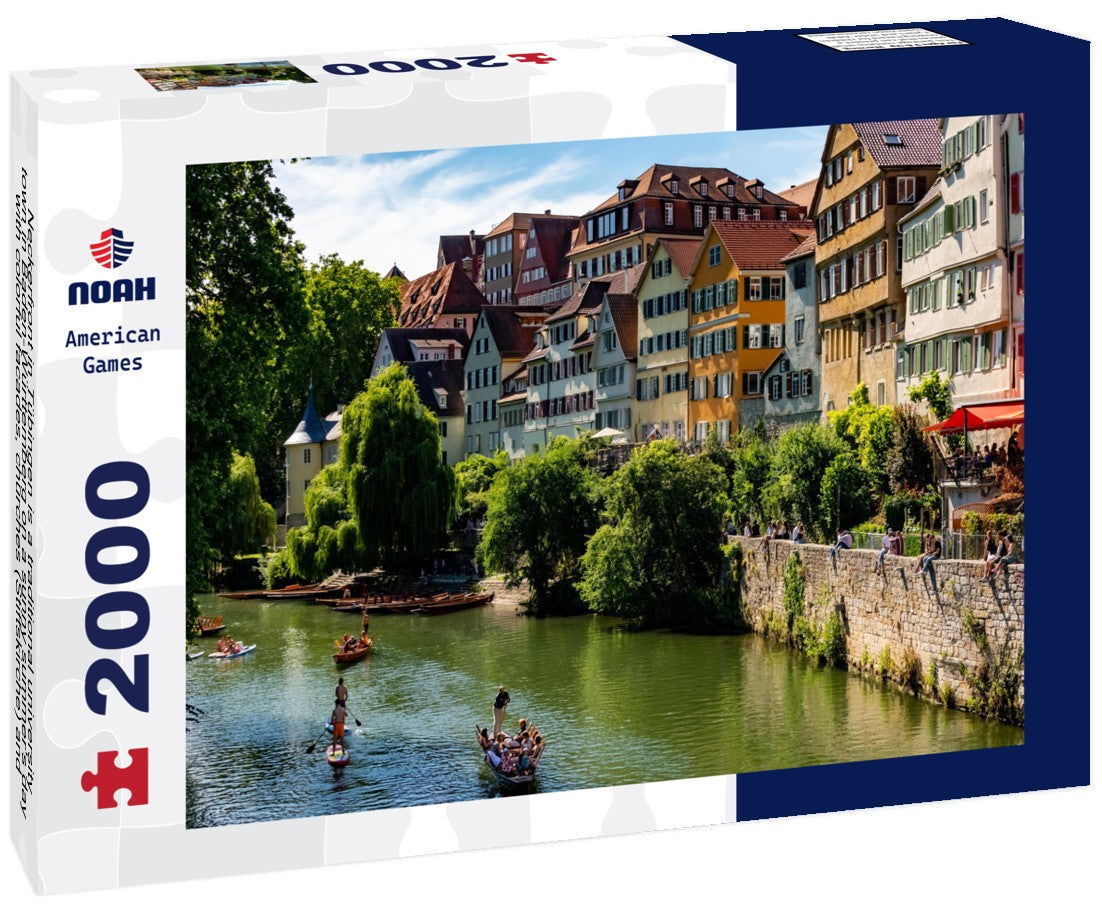 Neckerfront in Tübingen is a traditional university town in Baden-Württemberg on a sunny summer's day with colorful facades, churches (Stiftskirche) and punts (punting boats) on the river 2000pc Puzzle