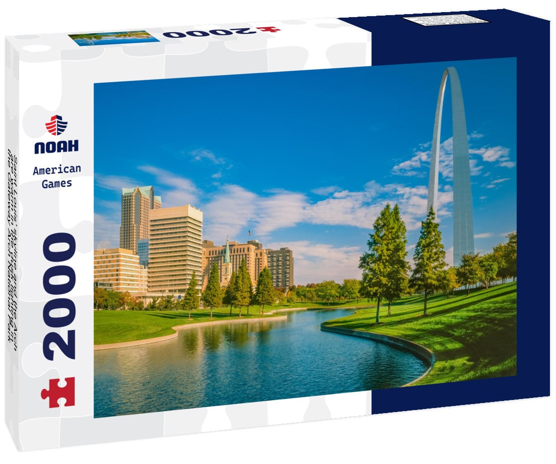 Saint Louis' skyline and the Arch are warm in the dusk lighting in the Gateway Arch National Park 2000pc Puzzle
