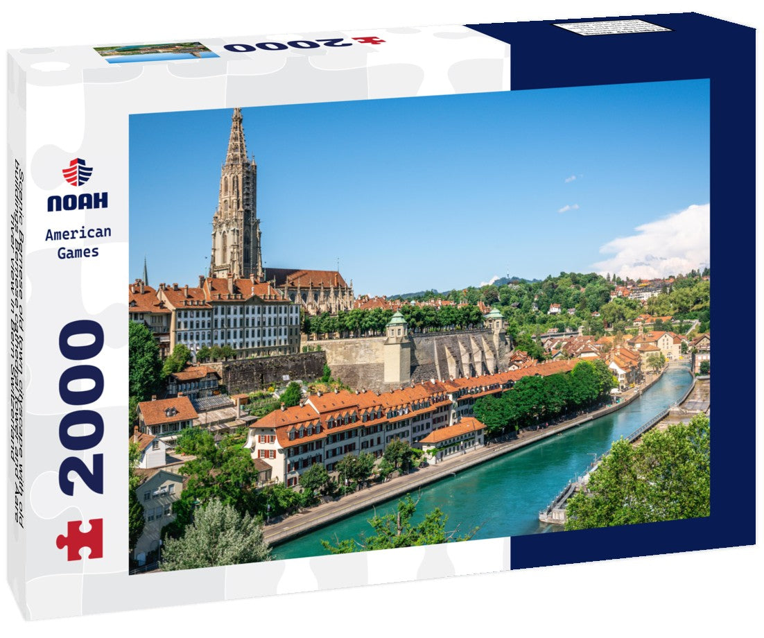 Scenic Bernese old town cityscape with old buildings Bernese cathedral tower and Aare river view in Bern Switzerland 2000pc Puzzle