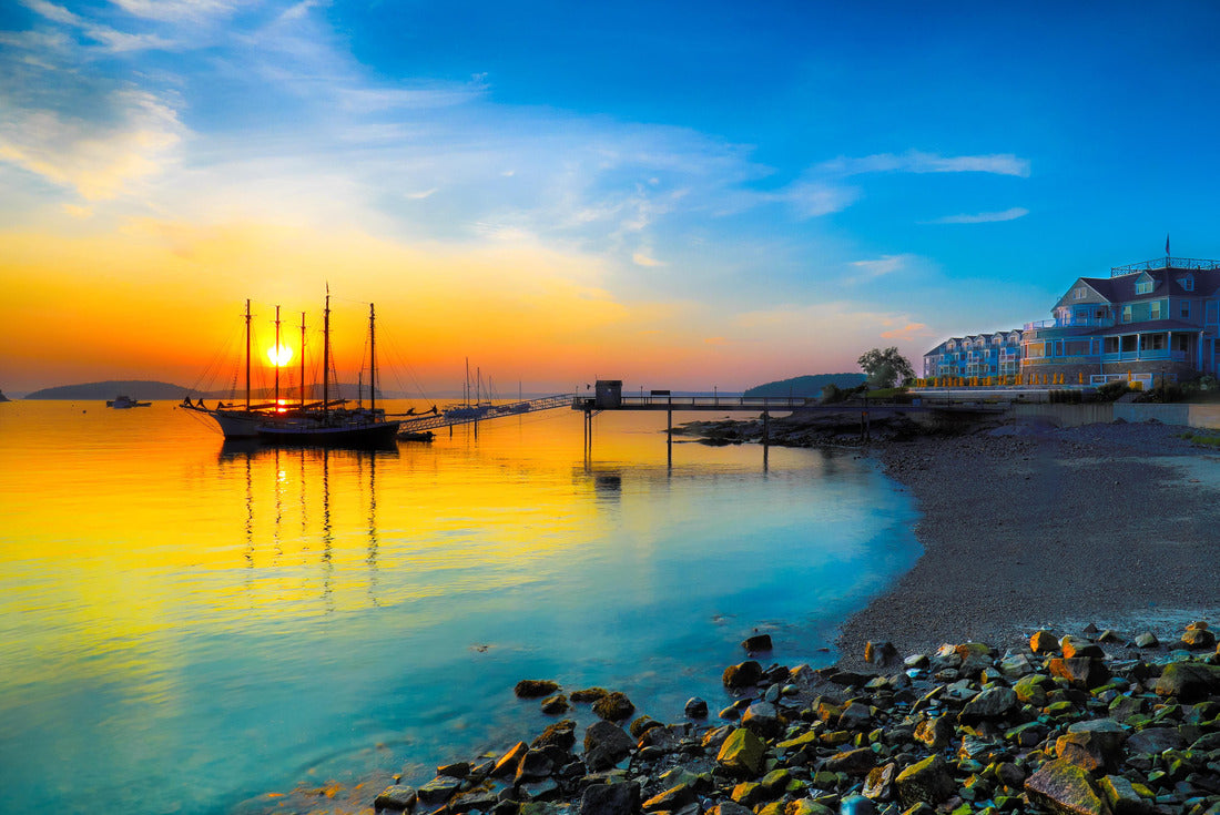 Morning sunrise at Bar Harbor Inn in Maine with a large sailboat highlighted by the rising sun 2000pc Puzzle