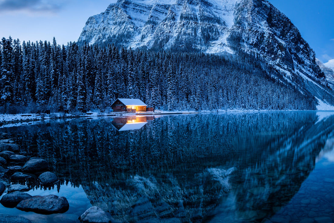 Stunning blue hour shot of a boat house on a crystal clear winter morning at Lake Louise, Alberta, Canada 2000pc Puzzle