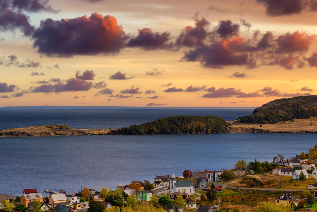 Noah Jigsaw Puzzle panoramic aerial view of a small town on the Atlantic coast. Dramatic colorful sky. Sunset or sunrise. In Trinity, Newfoundland and Labrador, Canada 2000 pieces