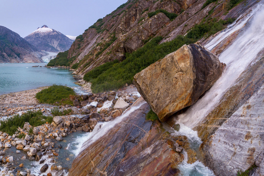 Noah Jigsaw Puzzle USA, Alaska, Tracy Arm Fords Terror Wilderness, waterfall flowing down at Endicott Arm near Dawes Glacier at dusk 2000 pieces