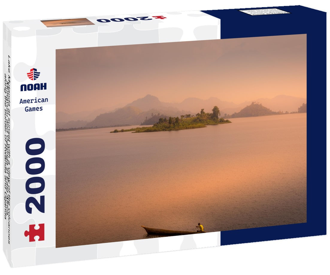 Lake Mutanda at sunset with a view of the volcanoes Muhavuru and Gahinga in East Africa, along the border of Rwanda and Uganda 2000pc Puzzle