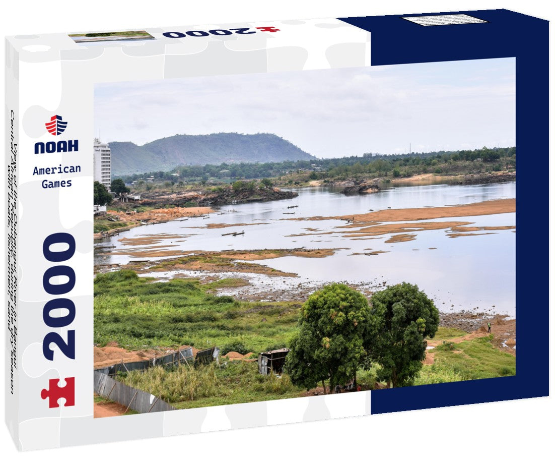 the Oubangui River in Bangui, Central African Republic, during the dry season, with boats, fishermen, sand-gathering laborers, and buildings on the banks of the river 2000pc Puzzle